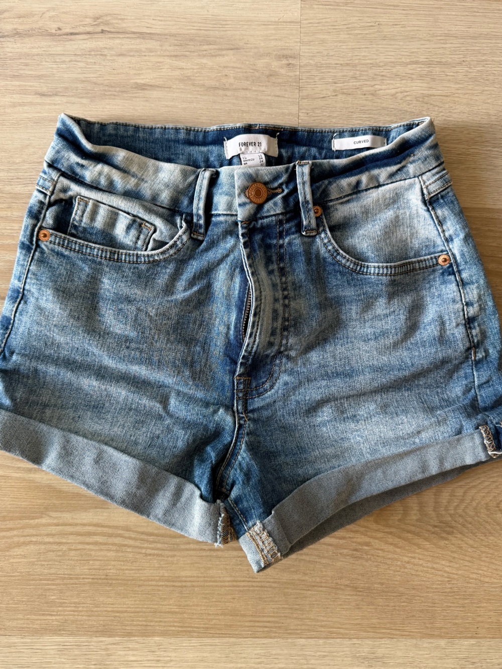 Forever 21 Light Blue Rolled Cuff Denim Shorts